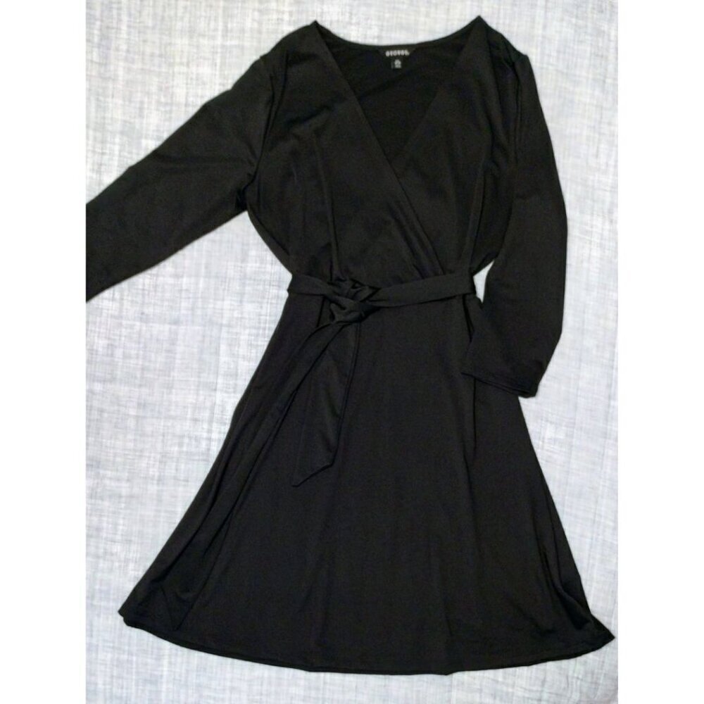 Like New Women's Black George Long-Sleeved Faux Wrap Dress (Size: Large …